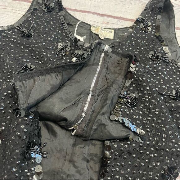 Vintage Beaded Sequin Embellised Shell Black 100% Lambs Wool Size 36 / Medium - Picture 10 of 10